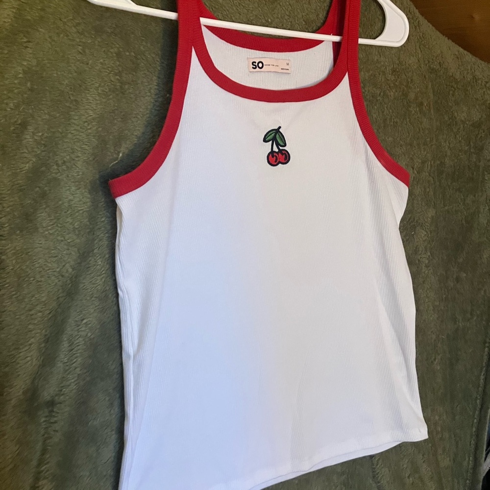 SO White and Red Cherry Tank Top